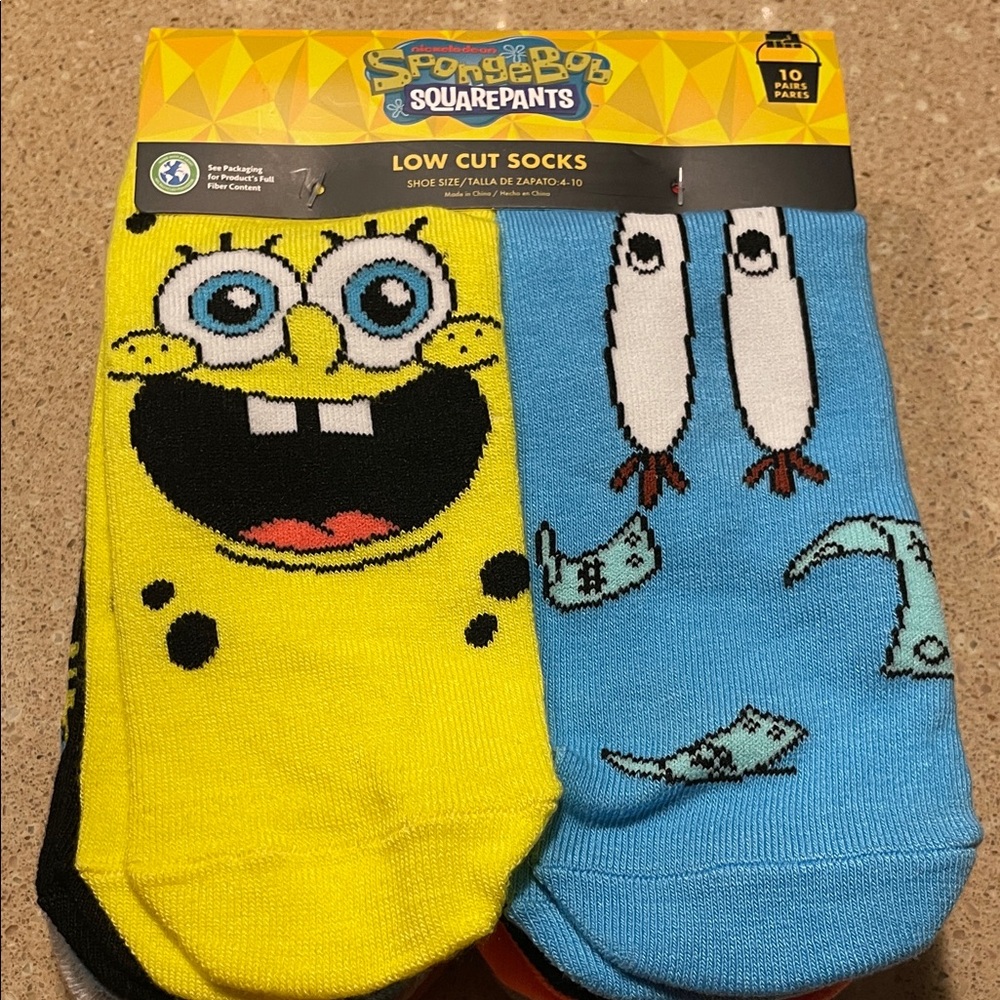 SpongeBob SquarePants Yellow & Blue Low Cut Socks - 10 Pairs